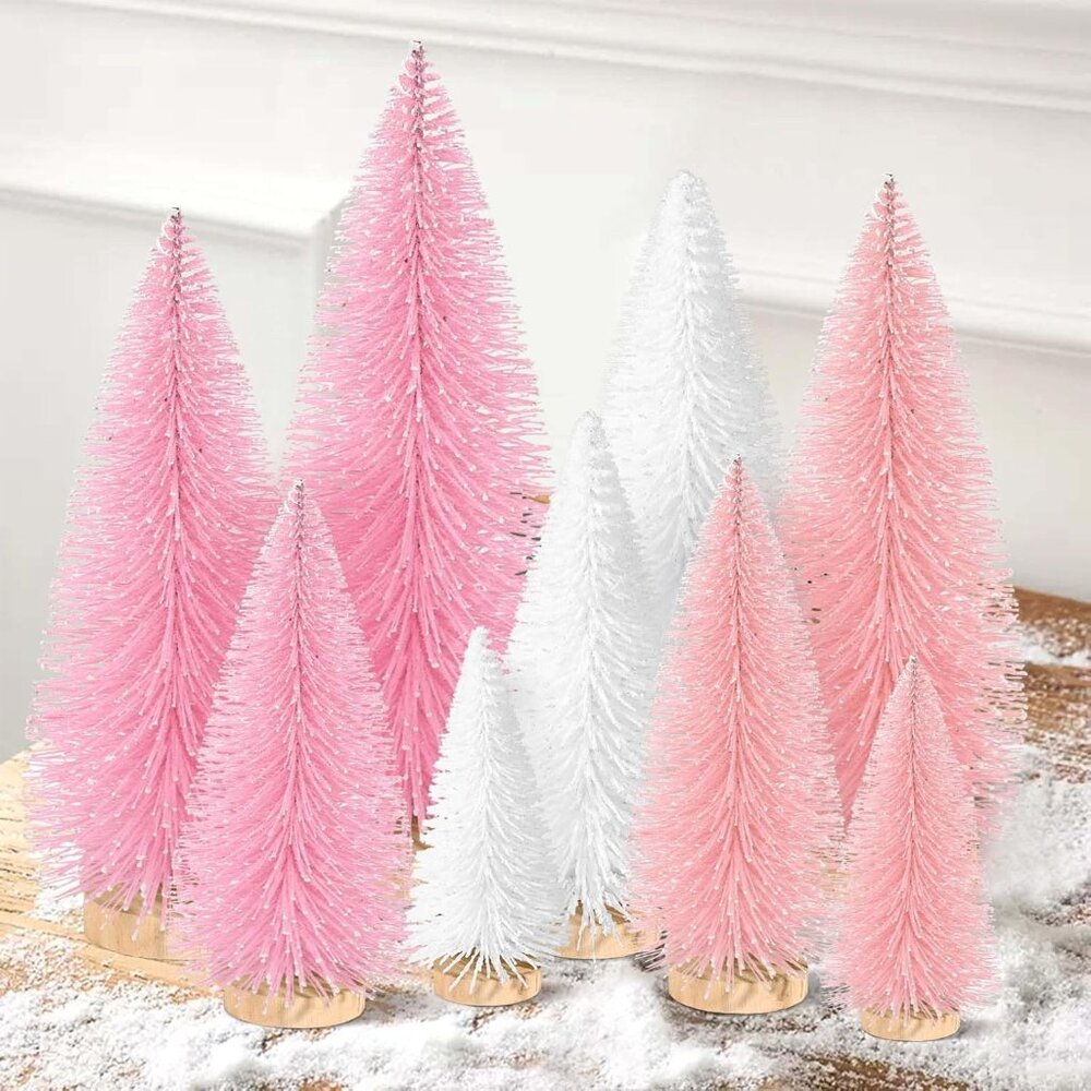 9-Piece Mini Christmas Trees Set in Pink, Light Pink & White – Ideal for Decor